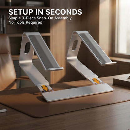 Ergonomic Aluminum Laptop Stand for Desk - Sleek Metal Computer Riser & Notebook Elevator, Portable Holder Compatible with MacBook, HP, Dell, Lenovo 10 to 15.6 Inches (Silver)