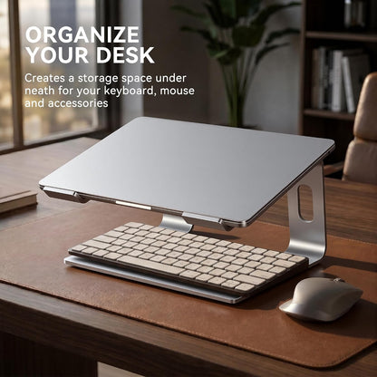 Ergonomic Aluminum Laptop Stand for Desk - Sleek Metal Computer Riser & Notebook Elevator, Portable Holder Compatible with MacBook, HP, Dell, Lenovo 10 to 15.6 Inches (Silver)