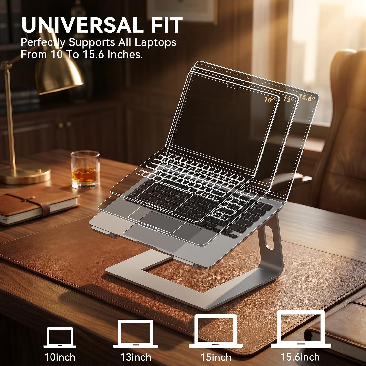 Ergonomic Aluminum Laptop Stand for Desk - Sleek Metal Computer Riser & Notebook Elevator, Portable Holder Compatible with MacBook, HP, Dell, Lenovo 10 to 15.6 Inches (Silver)