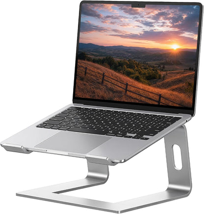 Ergonomic Aluminum Laptop Stand for Desk - Sleek Metal Computer Riser & Notebook Elevator, Portable Holder Compatible with MacBook, HP, Dell, Lenovo 10 to 15.6 Inches (Silver)