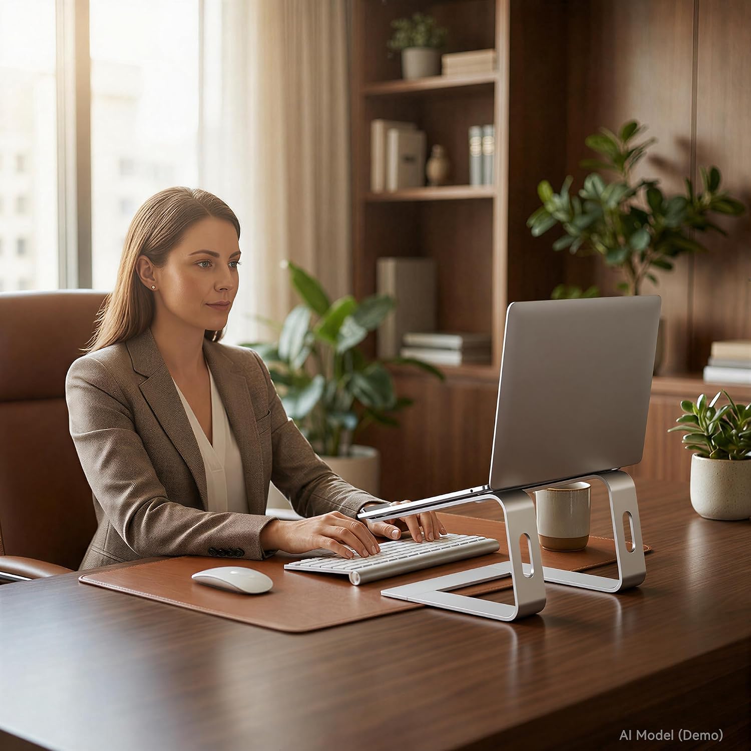 Ergonomic Aluminum Laptop Stand for Desk - Sleek Metal Computer Riser & Notebook Elevator, Portable Holder Compatible with MacBook, HP, Dell, Lenovo 10 to 15.6 Inches (Silver)