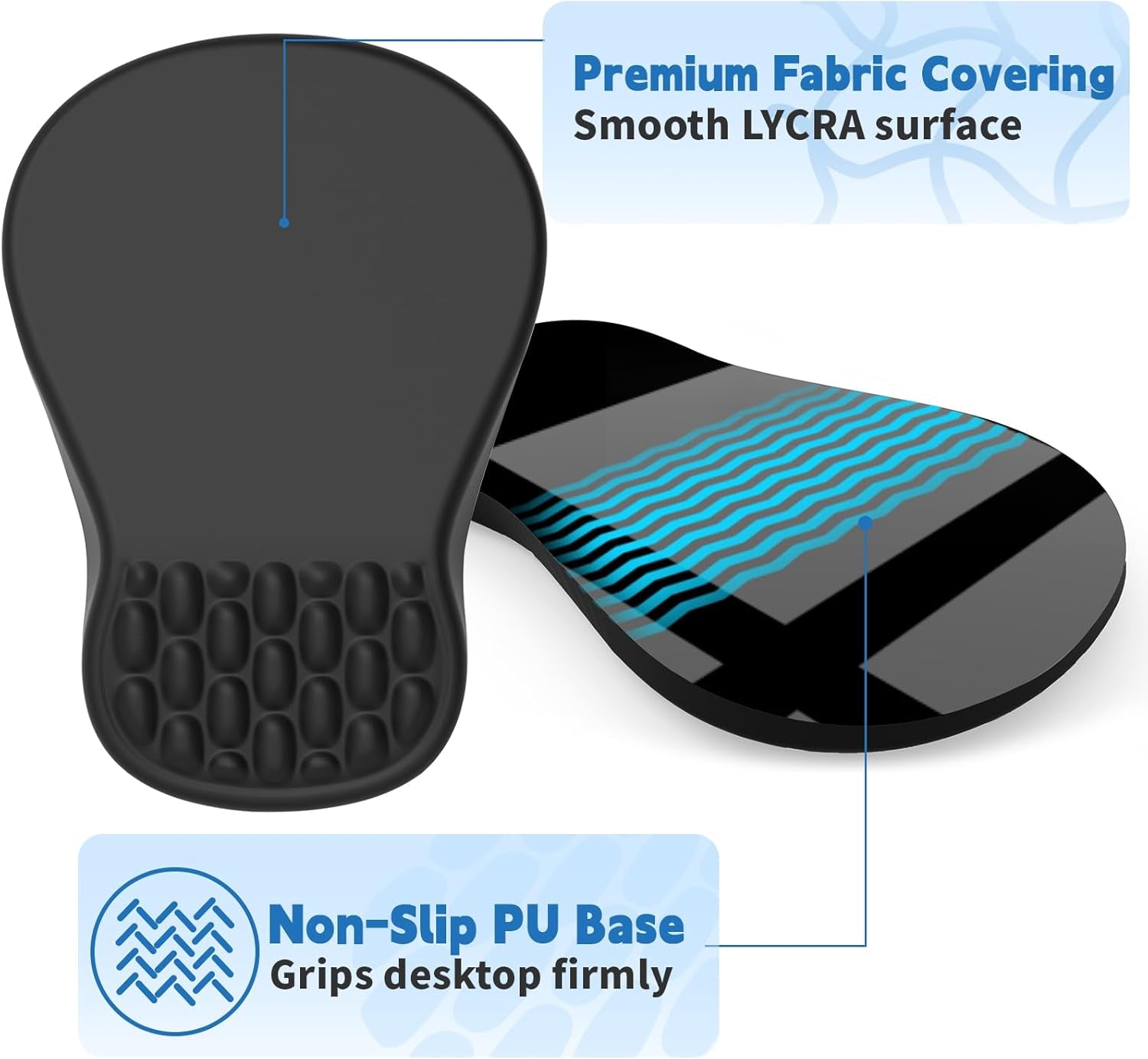 Ergonomic Mouse Pad with Wrist Rest for Carpal Tunnel Pain Relief | Memory Foam Wrist Support,Non-Slip Rubber Base, Keyboard Computer Mousepad,Lycra Cloth Surface,Gaming Home Office,Black
