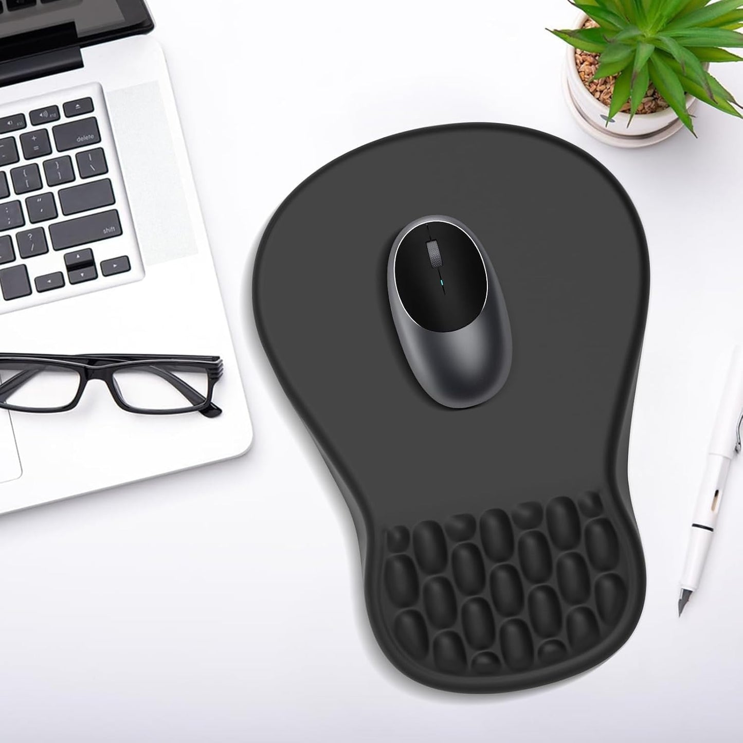 Ergonomic Mouse Pad with Wrist Rest for Carpal Tunnel Pain Relief | Memory Foam Wrist Support,Non-Slip Rubber Base, Keyboard Computer Mousepad,Lycra Cloth Surface,Gaming Home Office,Black
